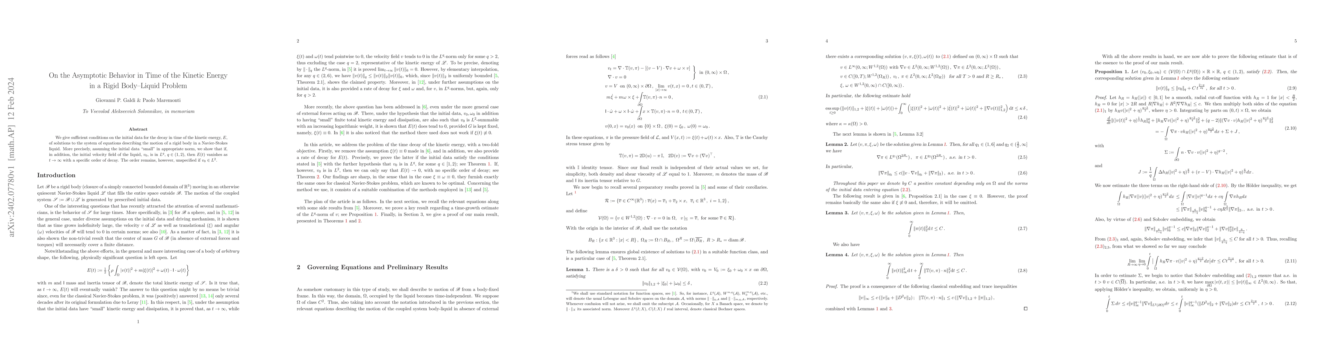 Thumbnail for On the Asymptotic Behavior in Time of the Kinetic Energy in a Rigid
  Body-Liquid Problem