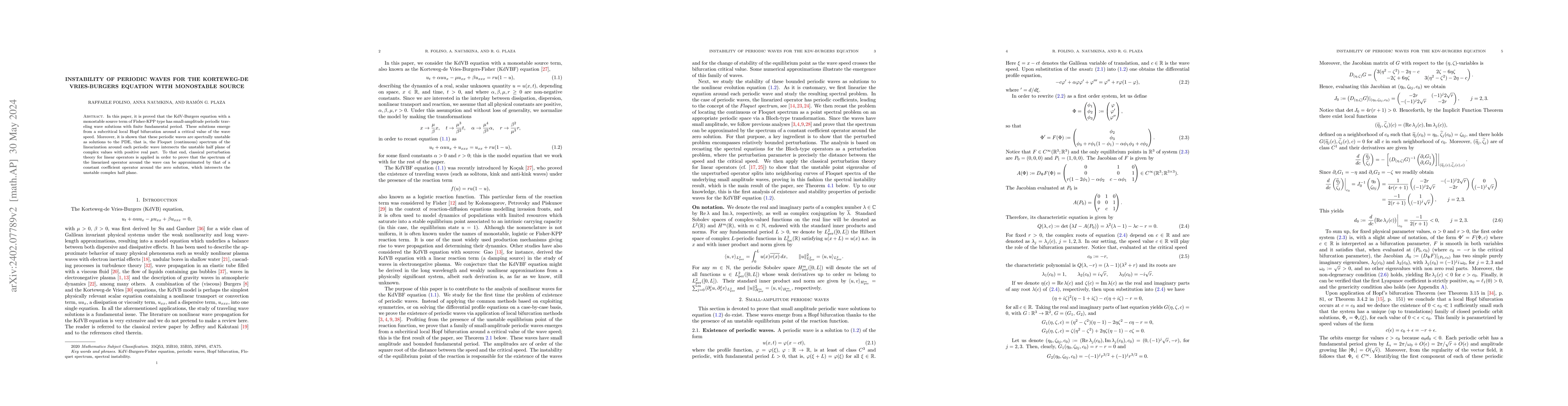 Thumbnail for Instability of periodic waves for the Korteweg-de Vries-Burgers equation
  with monostable source