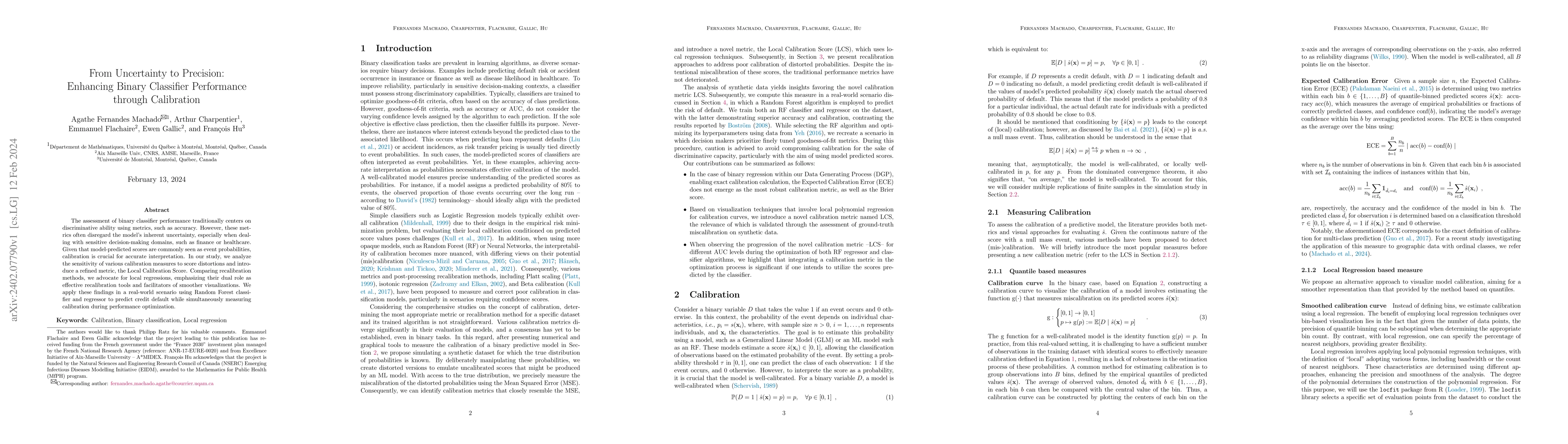 Thumbnail for From Uncertainty to Precision: Enhancing Binary Classifier Performance
  through Calibration