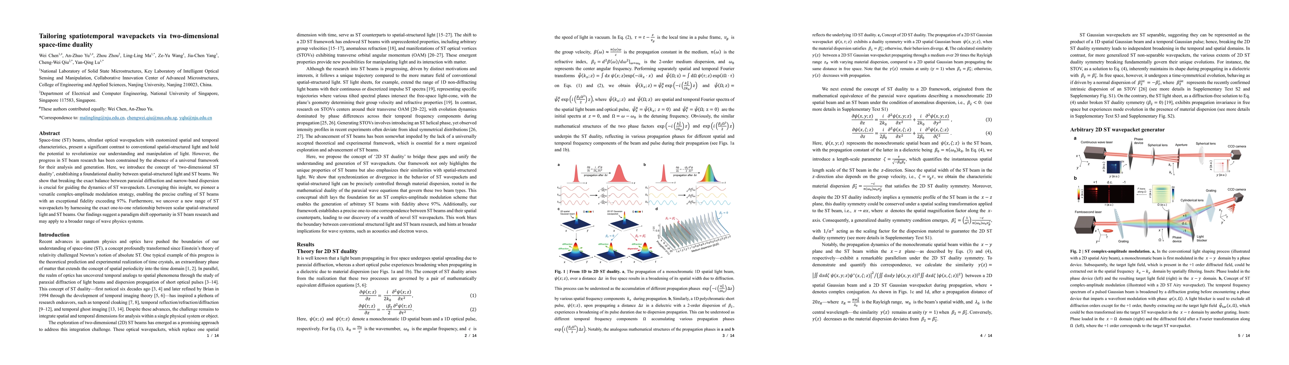 Thumbnail for Tailoring spatiotemporal wavepackets via two-dimensional space-time
  duality