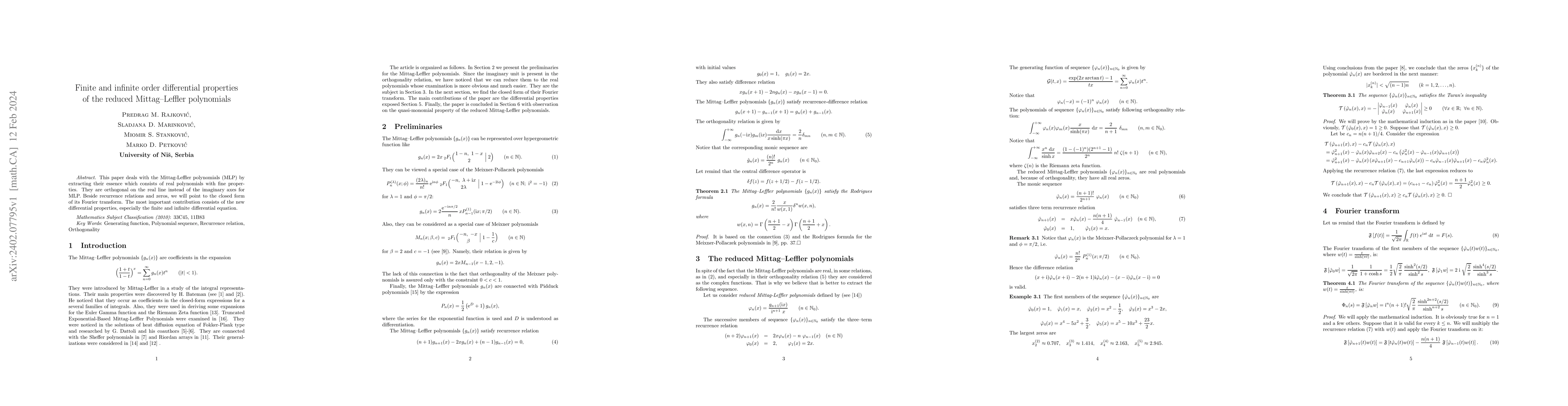 Thumbnail for Finite and infinite order differential properties of the reduced
  Mittag--Leffler polynomials