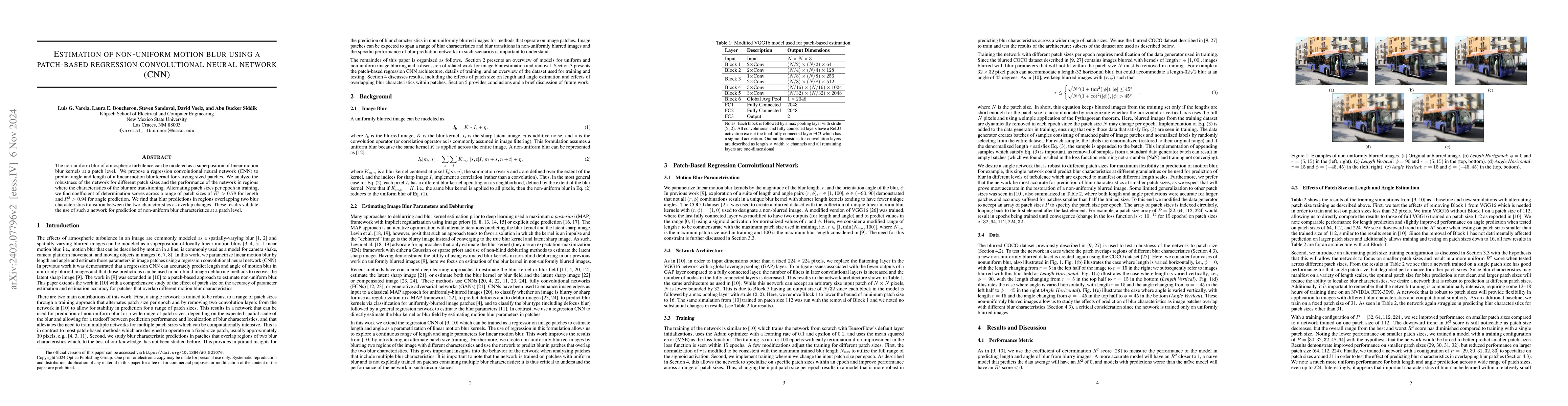 Thumbnail for Estimation of non-uniform blur using a patch-based regression
  convolutional neural network (CNN)