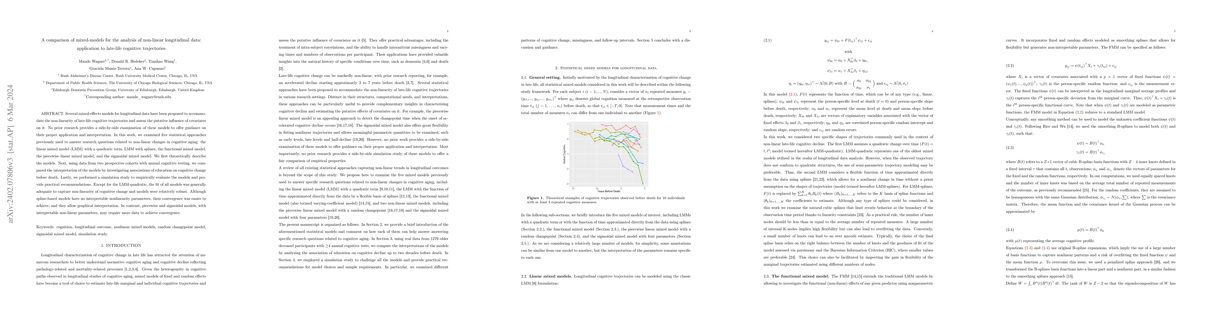 Thumbnail for A comparison of mixed-models for the analysis of non-linear longitudinal
  data: application to late-life cognitive trajectories