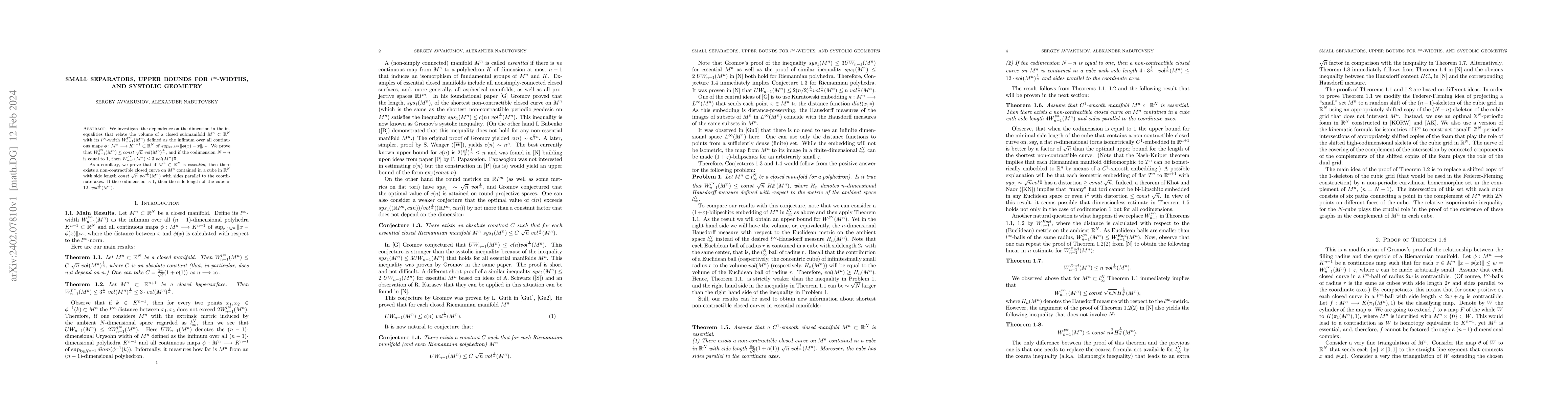 Thumbnail for Small separators, upper bounds for $l^\infty$-widths, and systolic
  geometry