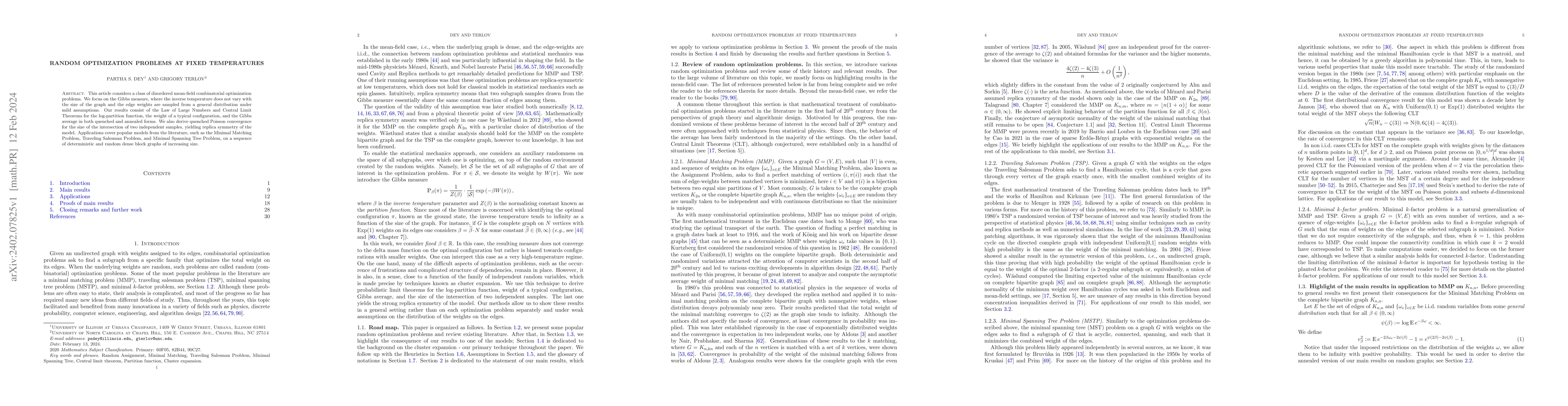 Thumbnail for Random optimization problems at fixed temperatures