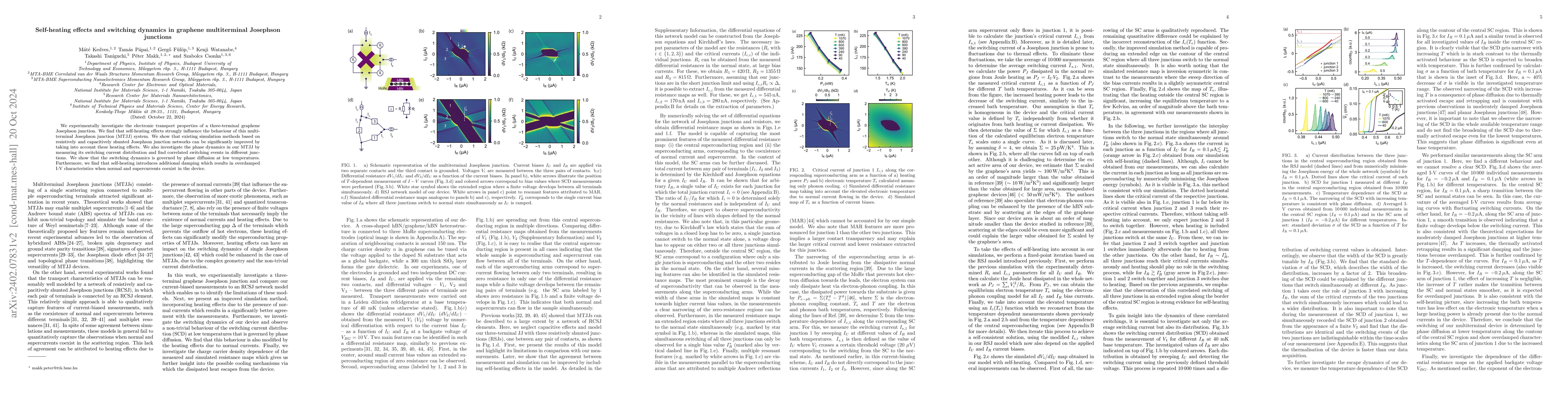 Thumbnail for Self-heating effects and switching dynamics in graphene multiterminal
  Josephson junctions