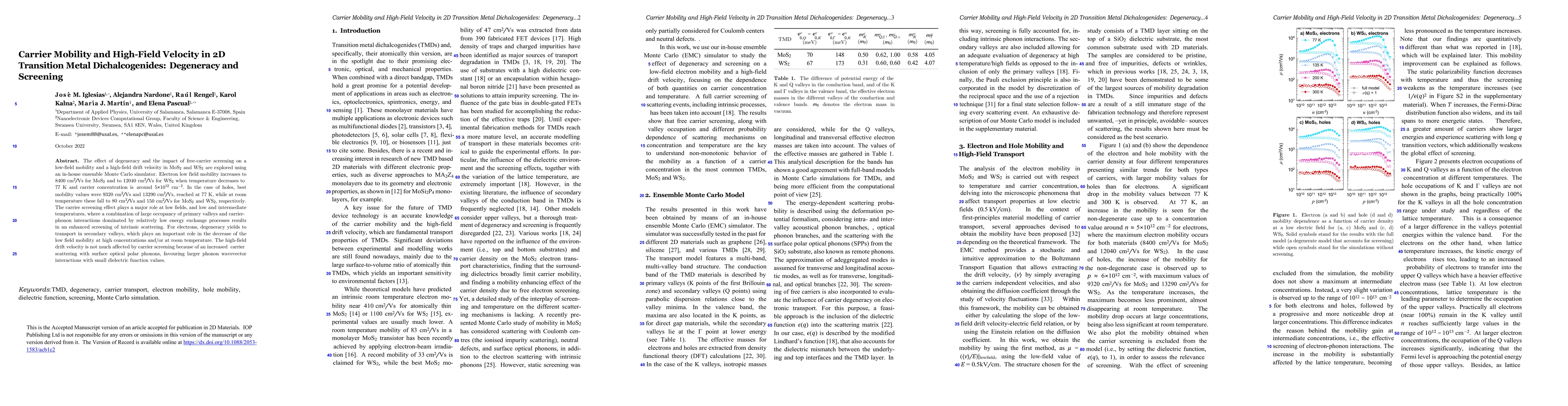 Thumbnail for Carrier Mobility and High-Field Velocity in 2D Transition Metal
  Dichalcogenides: Degeneracy and Screening