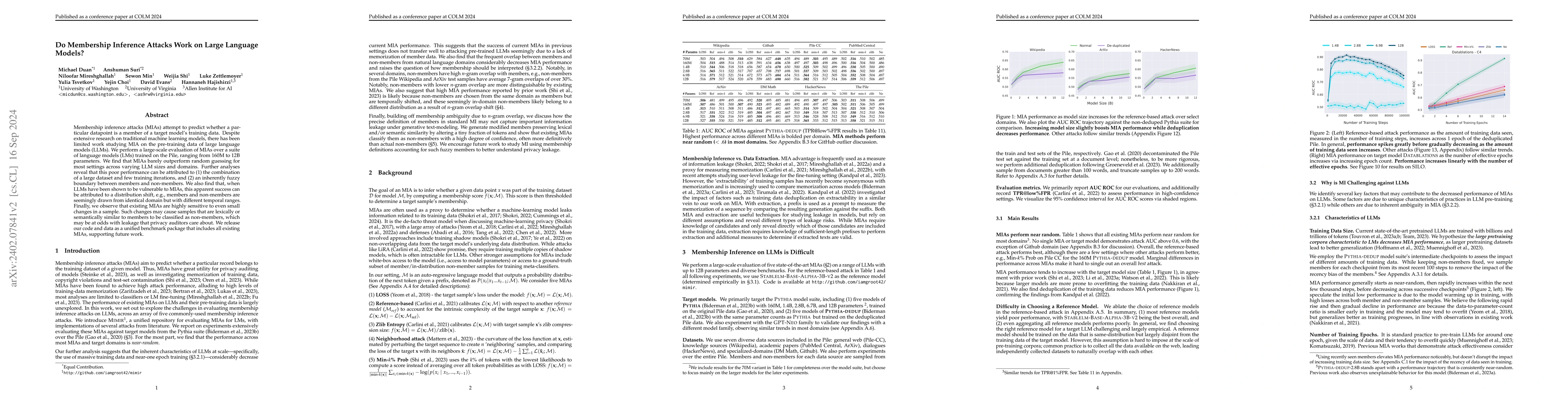 Thumbnail for Do Membership Inference Attacks Work on Large Language Models?