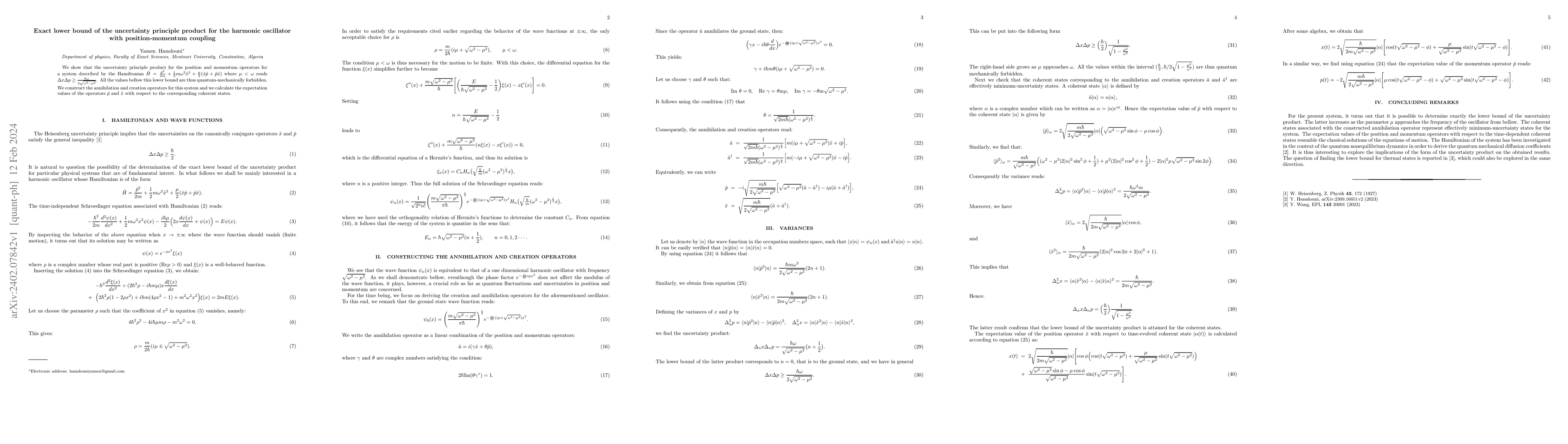 Thumbnail for Exact lower bound of the uncertainty principle product for the harmonic
  oscillator with position-momentum coupling
