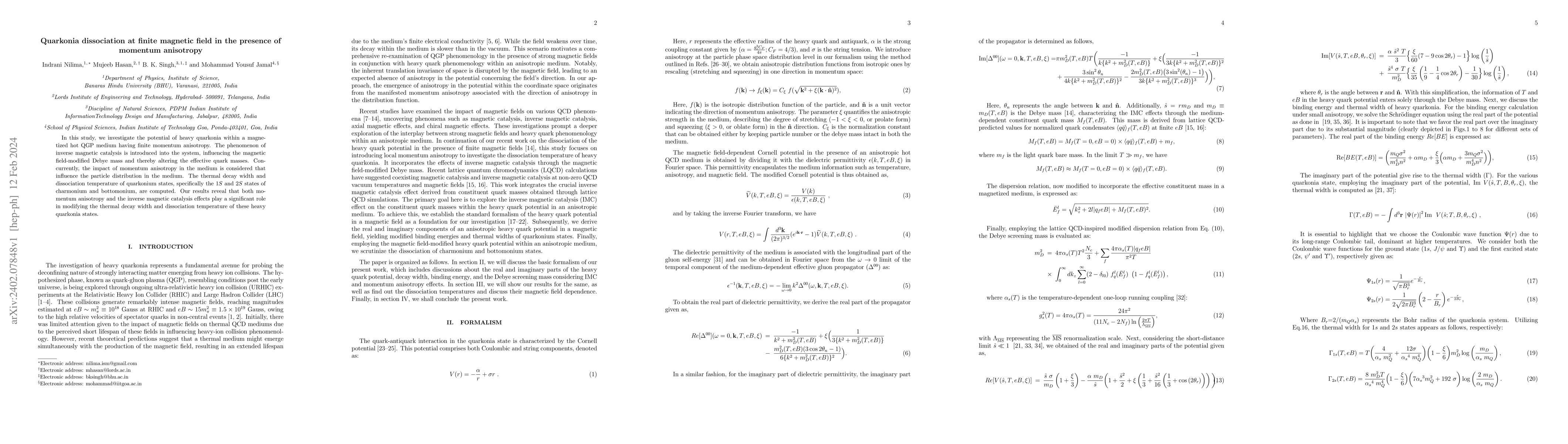 Thumbnail for Quarkonia dissociation at finite magnetic field in the presence of
  momentum anisotropy