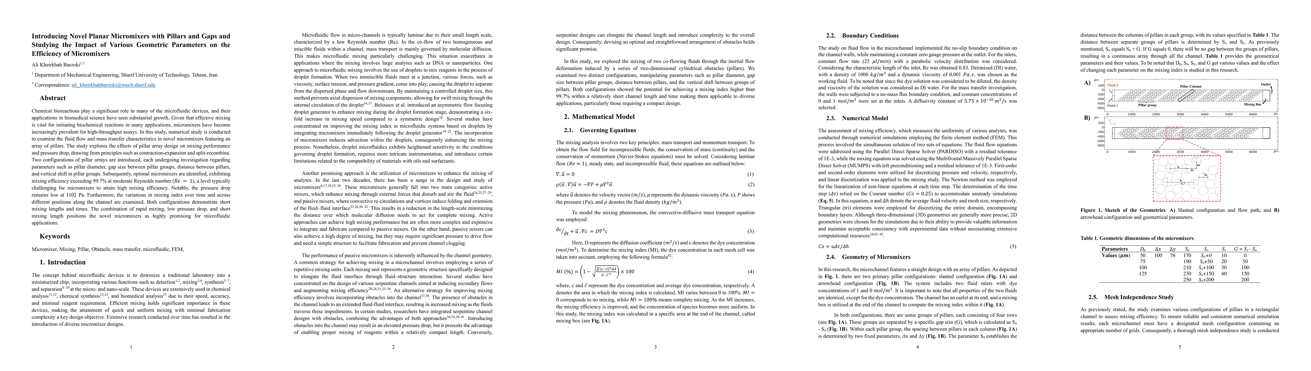 Thumbnail for Introducing Novel Planar Micromixers with Pillars and Gaps and Studying
  the Impact of Various Geometric Parameters on the Efficiency of Micromixers