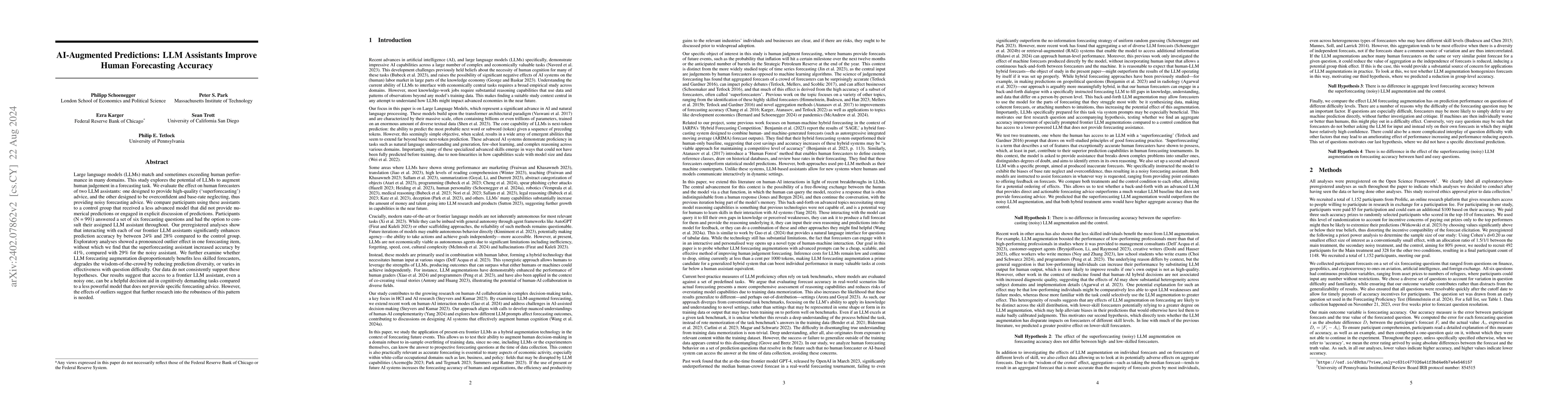 Thumbnail for AI-Augmented Predictions: LLM Assistants Improve Human Forecasting
  Accuracy