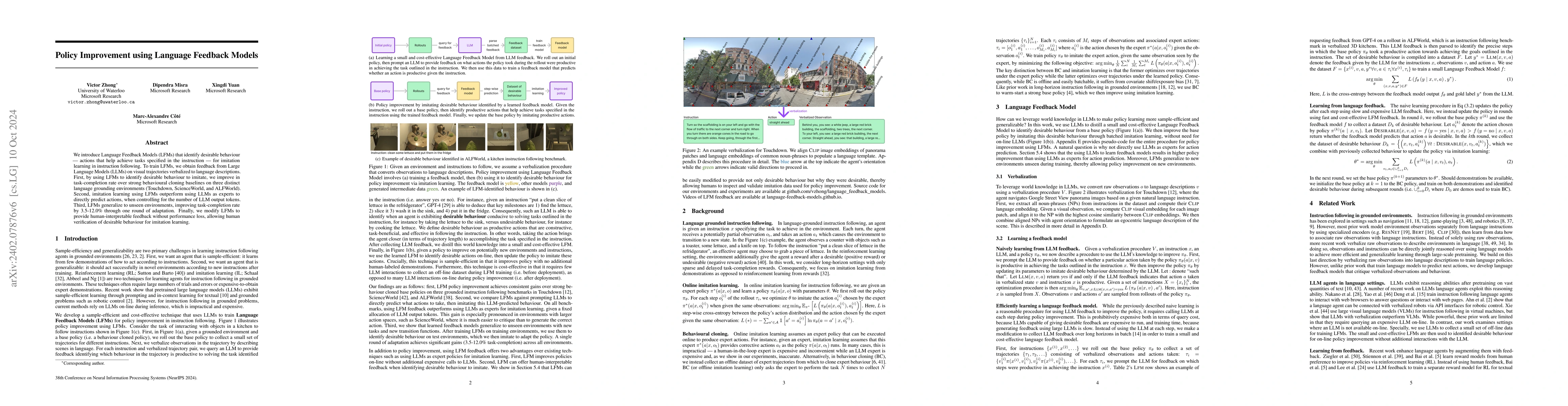 Thumbnail for Policy Improvement using Language Feedback Models