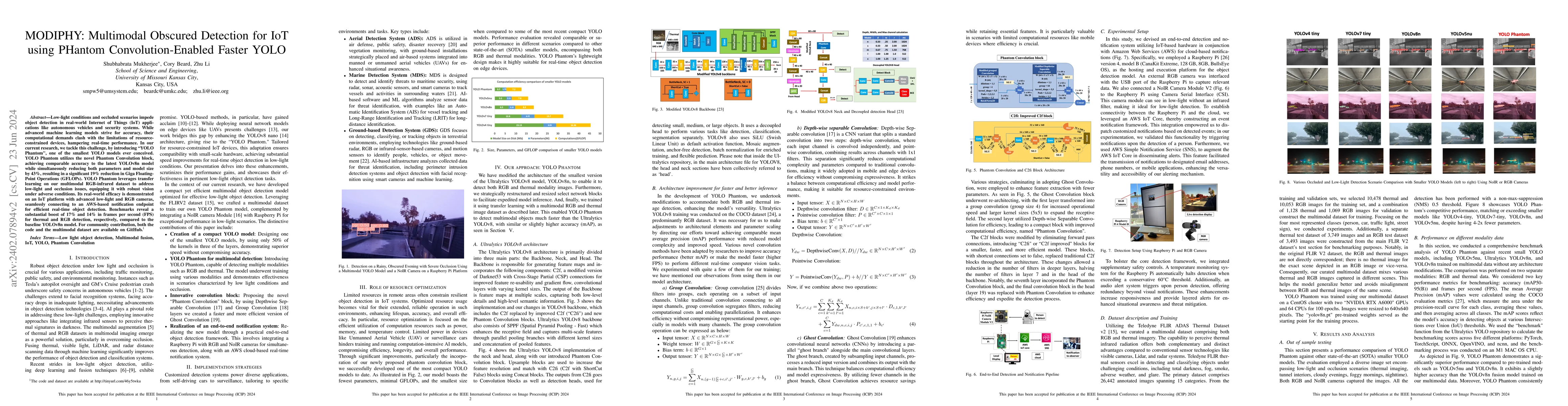 Thumbnail for MODIPHY: Multimodal Obscured Detection for IoT using PHantom
  Convolution-Enabled Faster YOLO