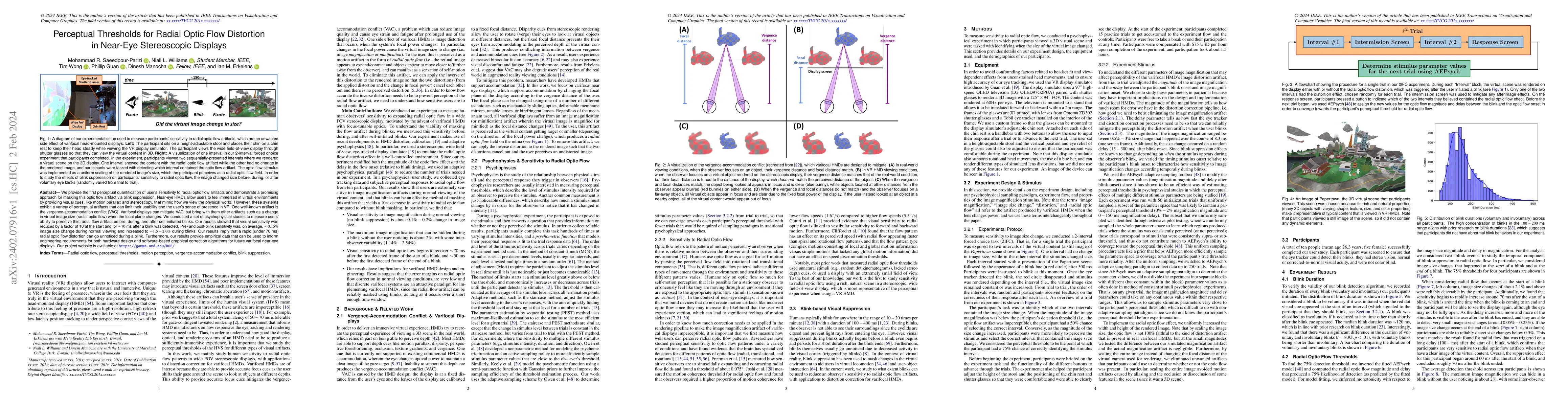 Thumbnail for Perceptual Thresholds for Radial Optic Flow Distortion in Near-Eye
  Stereoscopic Displays