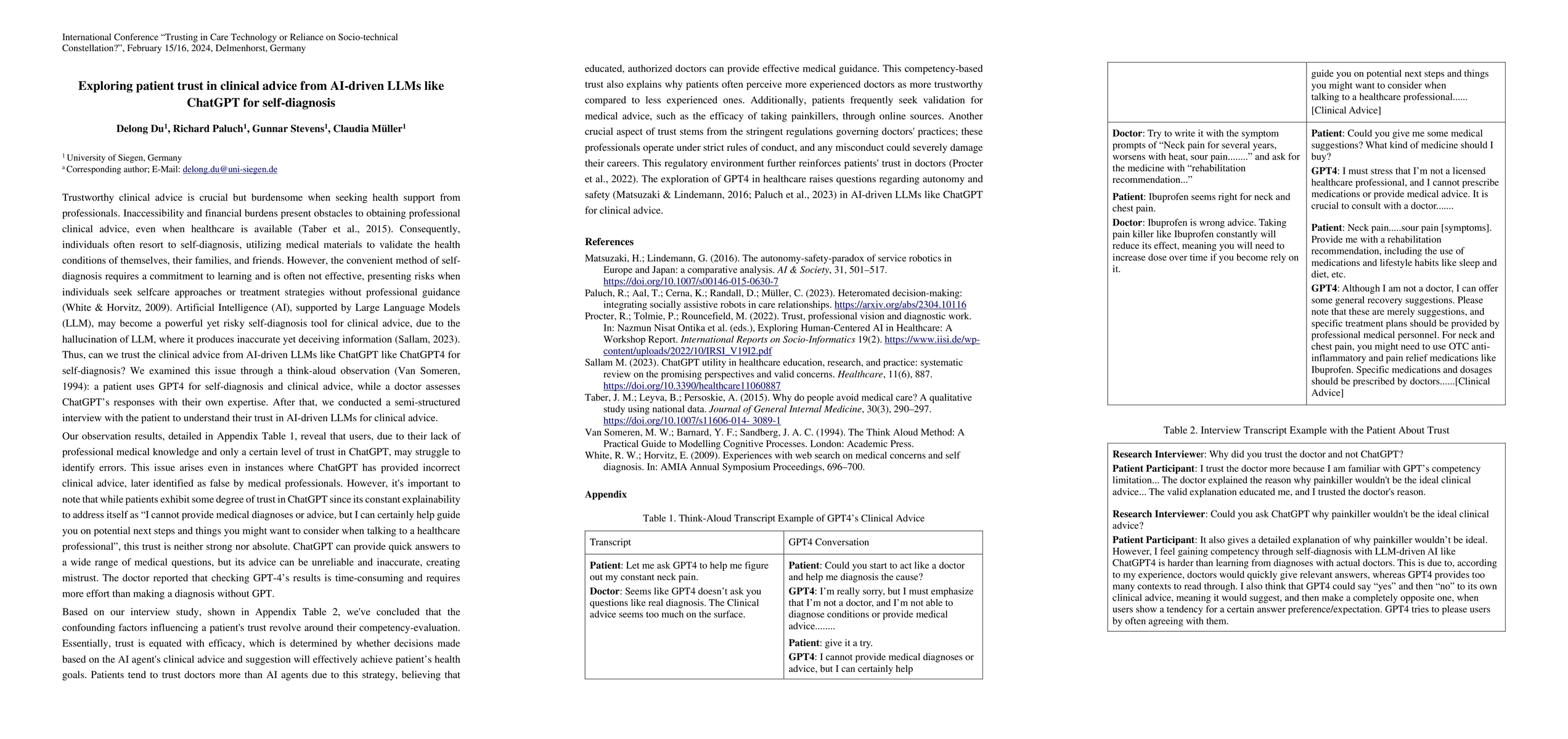 Thumbnail for Exploring patient trust in clinical advice from AI-driven LLMs like
  ChatGPT for self-diagnosis