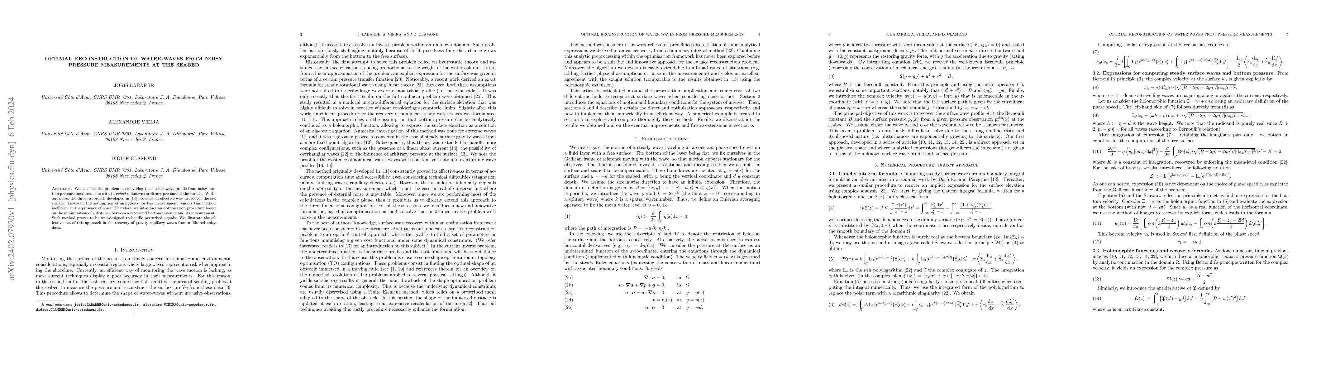 Thumbnail for Optimal reconstruction of water-waves from noisy pressure measurements
  at the seabed