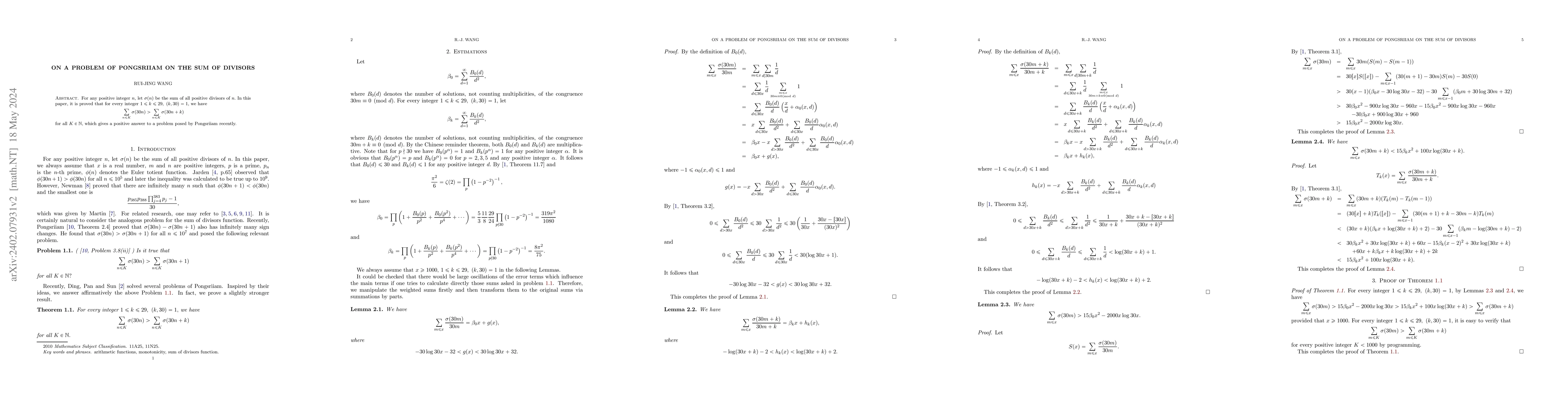 Thumbnail for On a problem of Pongsriiam on the sum of divisors