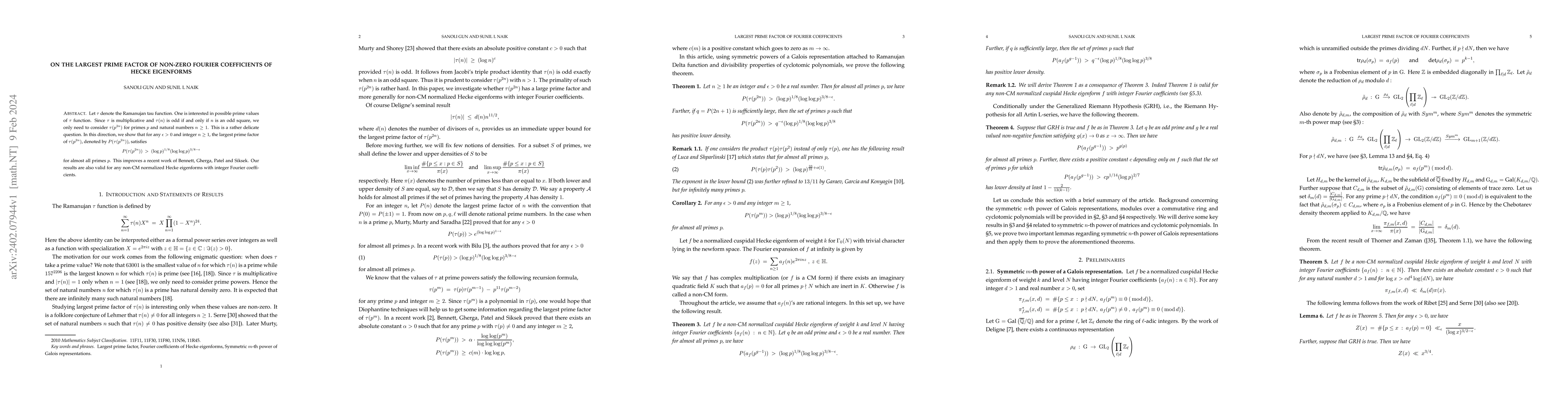 Thumbnail for On the largest prime factor of non-zero Fourier coefficients of Hecke
  eigenforms