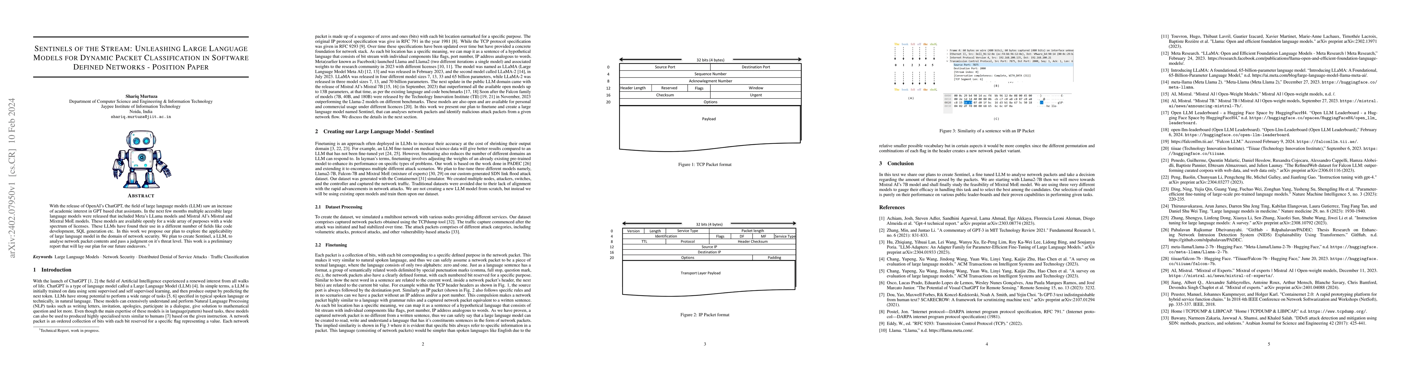 Thumbnail for Sentinels of the Stream: Unleashing Large Language Models for Dynamic
  Packet Classification in Software Defined Networks -- Position Paper
