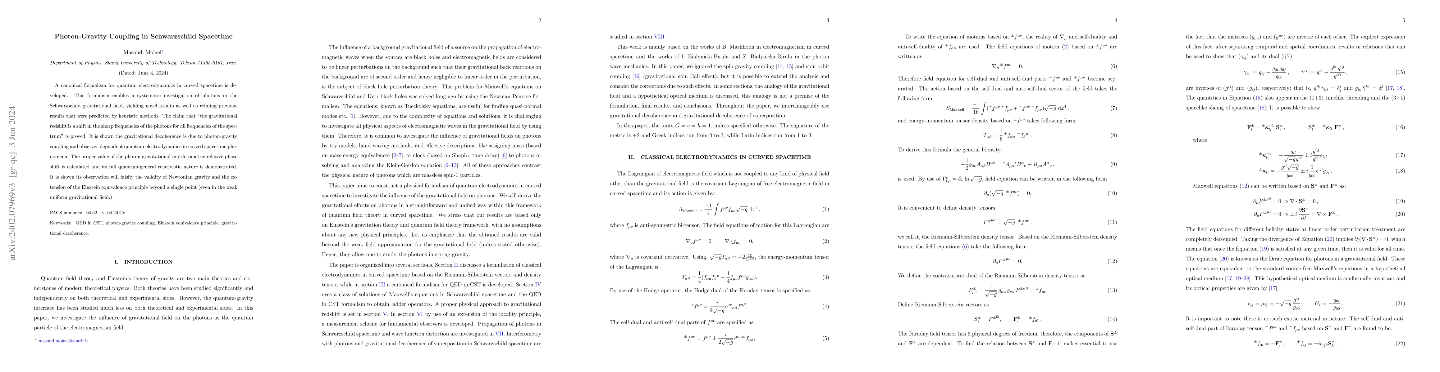 Thumbnail for Photon-Gravity Coupling in Schwarzschild Spacetime