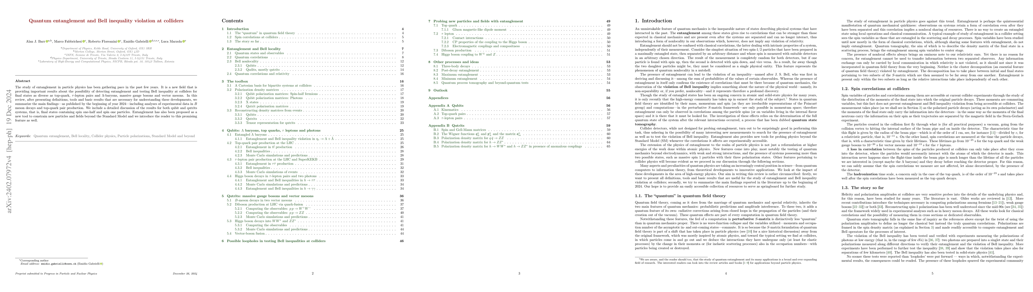 Thumbnail for Quantum entanglement and Bell inequality violation at colliders