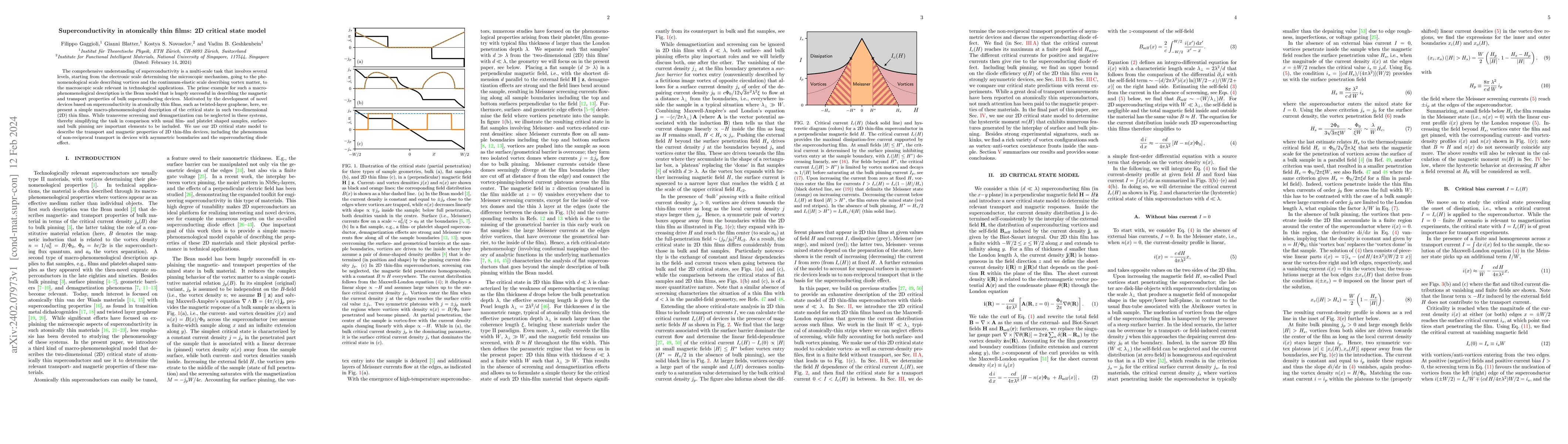 Thumbnail for Superconductivity in atomically thin films: 2D critical state model