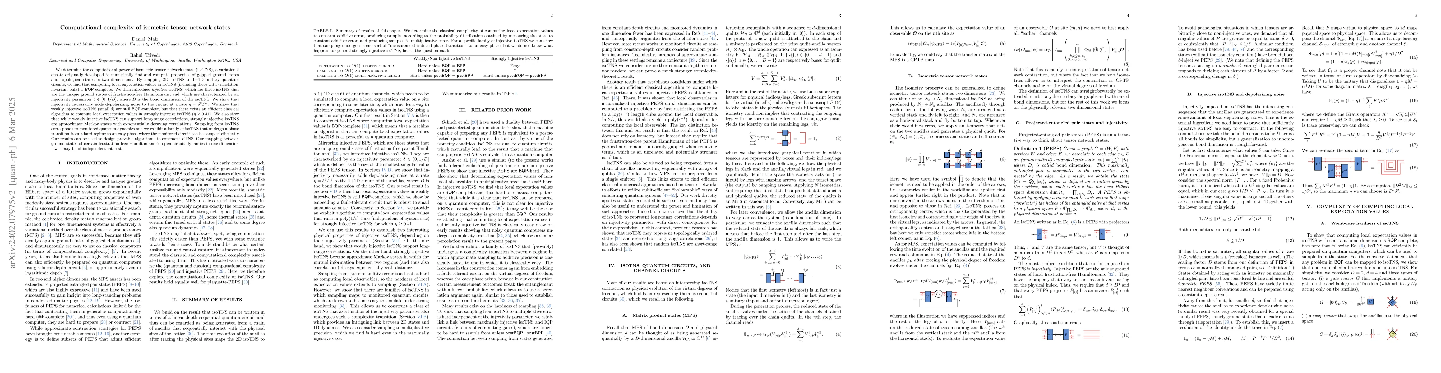 Thumbnail for Computational complexity of isometric tensor network states