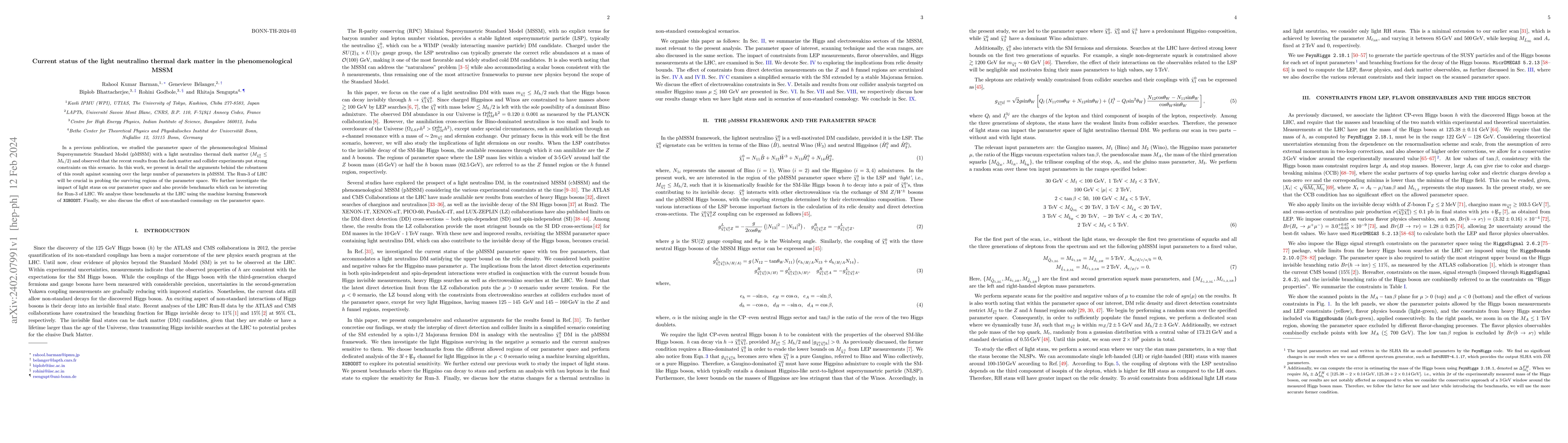 Thumbnail for Current status of the light neutralino thermal dark matter in the
  phenomenological MSSM