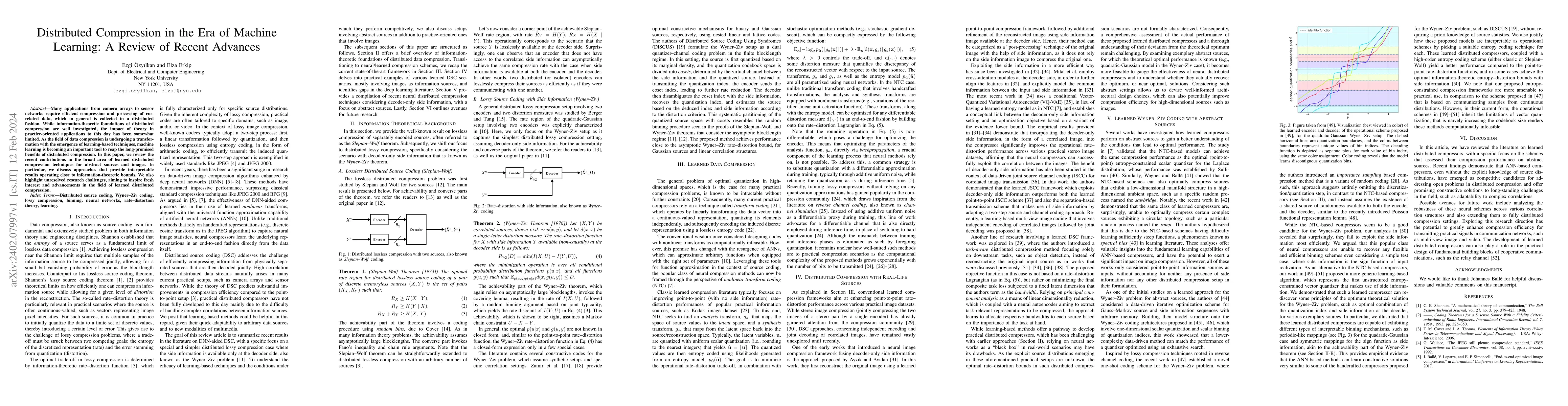 Thumbnail for Distributed Compression in the Era of Machine Learning: A Review of
  Recent Advances