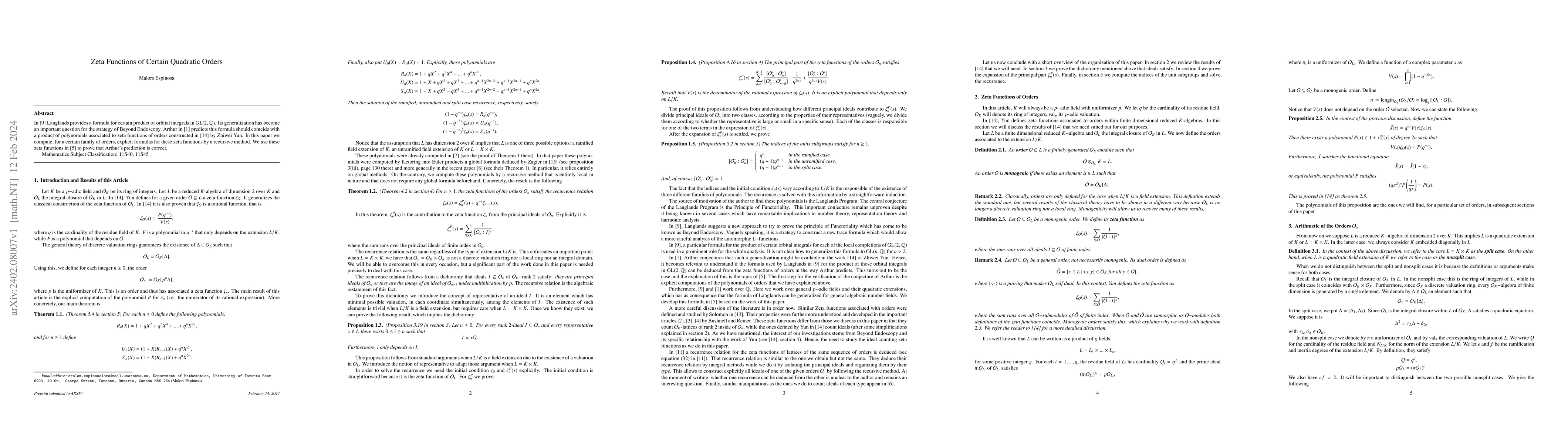 Thumbnail for Zeta Functions of Certain Quadratic Orders