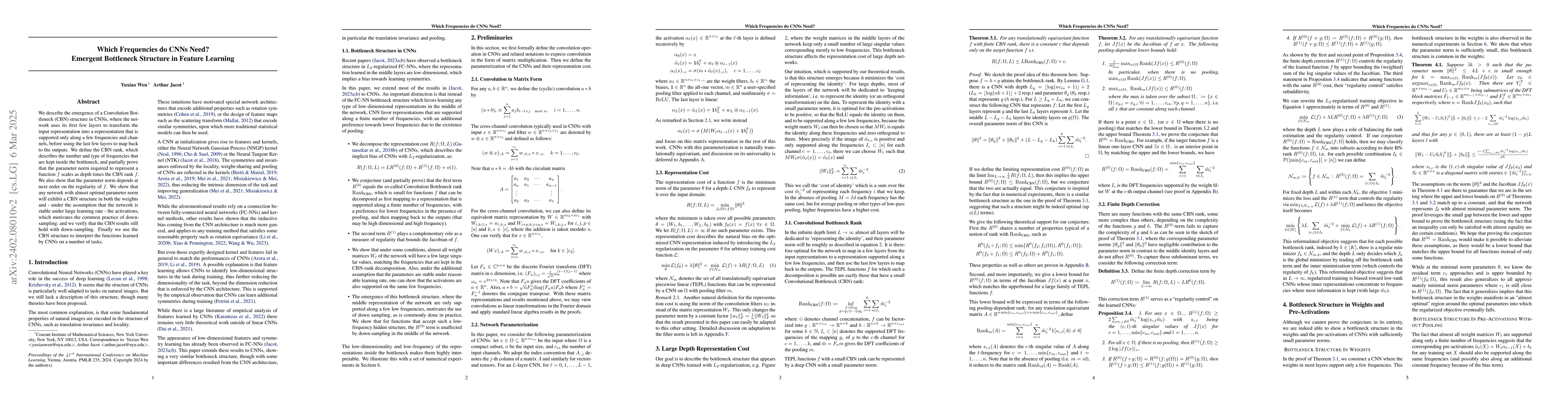 Thumbnail for Which Frequencies do CNNs Need? Emergent Bottleneck Structure in Feature
  Learning