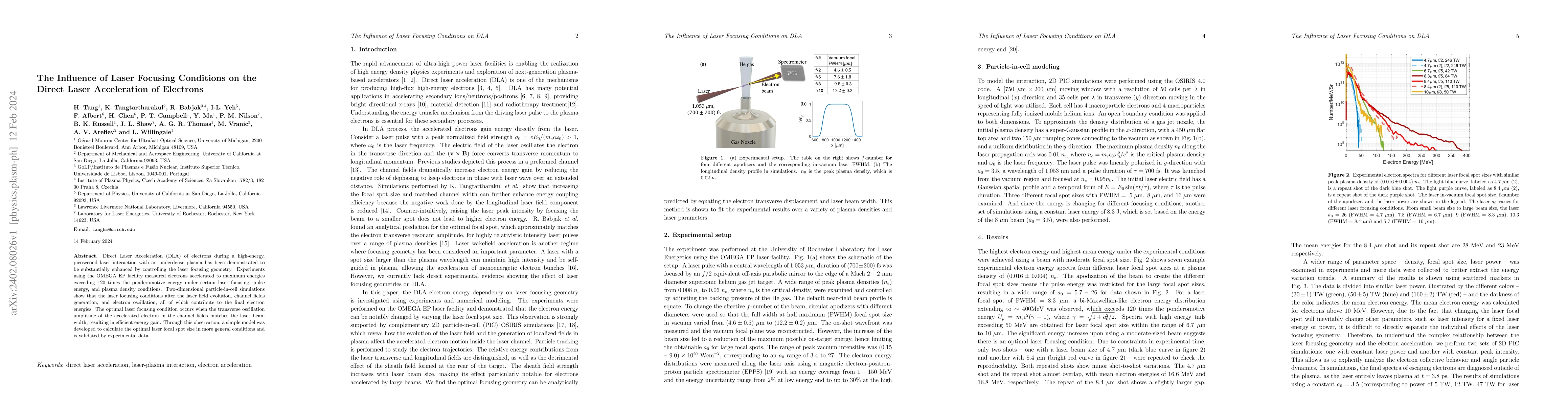Thumbnail for The Influence of Laser Focusing Conditions on the Direct Laser
  Acceleration of Electrons