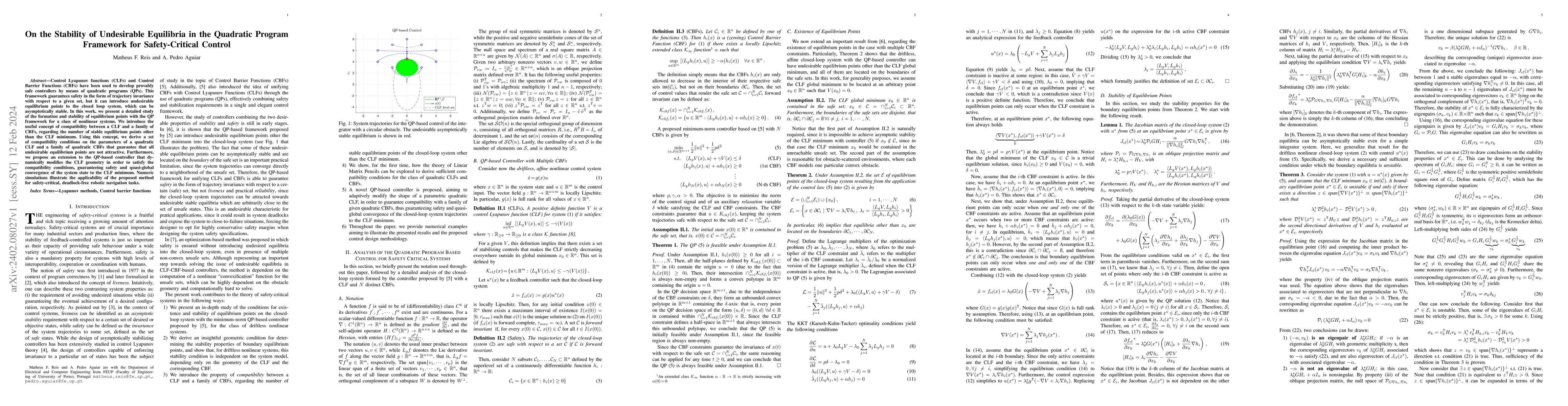 Thumbnail for On the Stability of Undesirable Equilibria in the Quadratic Program
  Framework for Safety-Critical Control