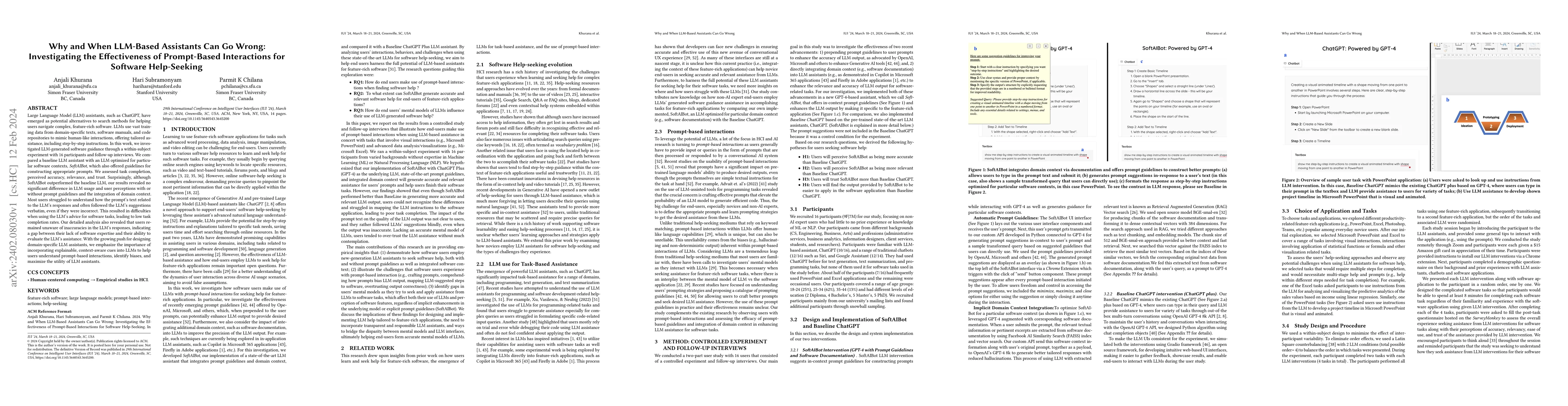 Thumbnail for Why and When LLM-Based Assistants Can Go Wrong: Investigating the
  Effectiveness of Prompt-Based Interactions for Software Help-Seeking