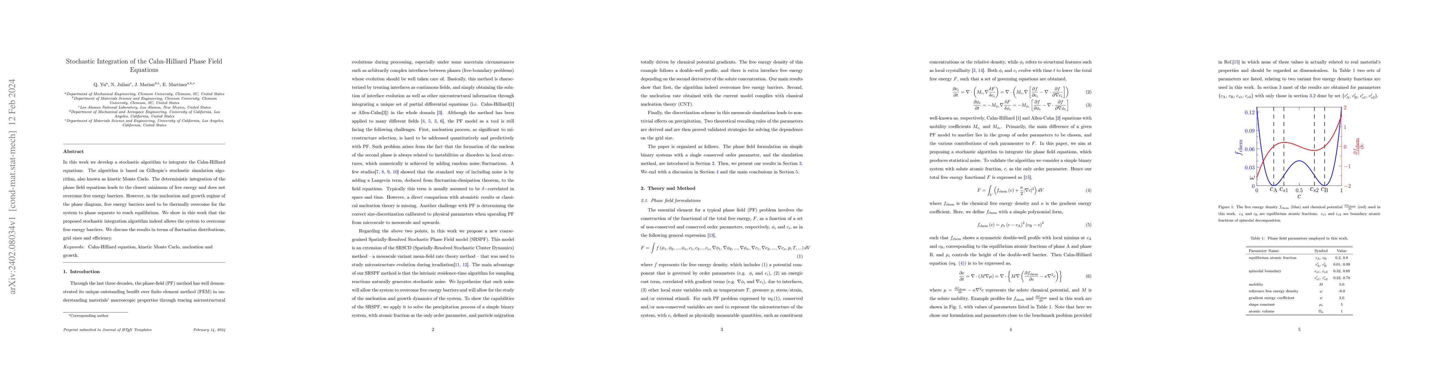 Thumbnail for Stochastic Integration of the Cahn-Hilliard Phase Field Equations
