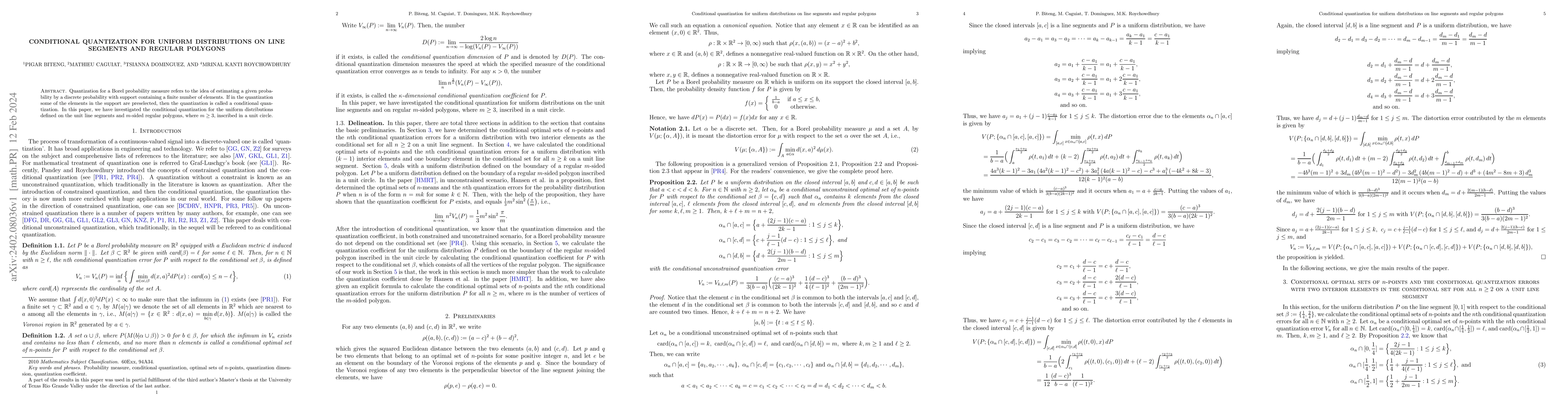 Thumbnail for Conditional quantization for uniform distributions on line segments and
  regular polygons