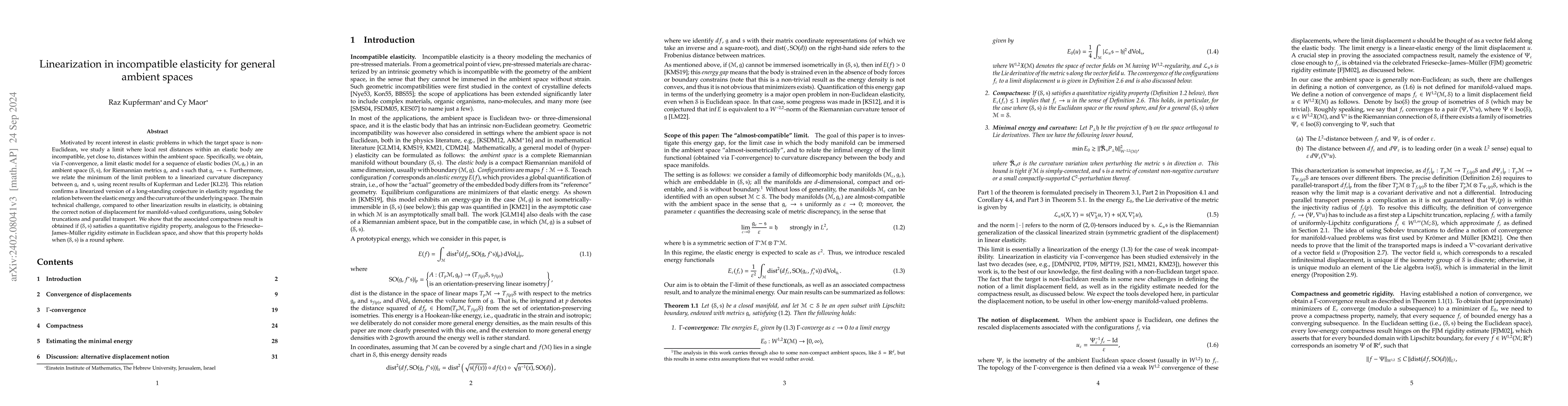 Thumbnail for Elasticity between manifolds: the weakly-incompatible limit