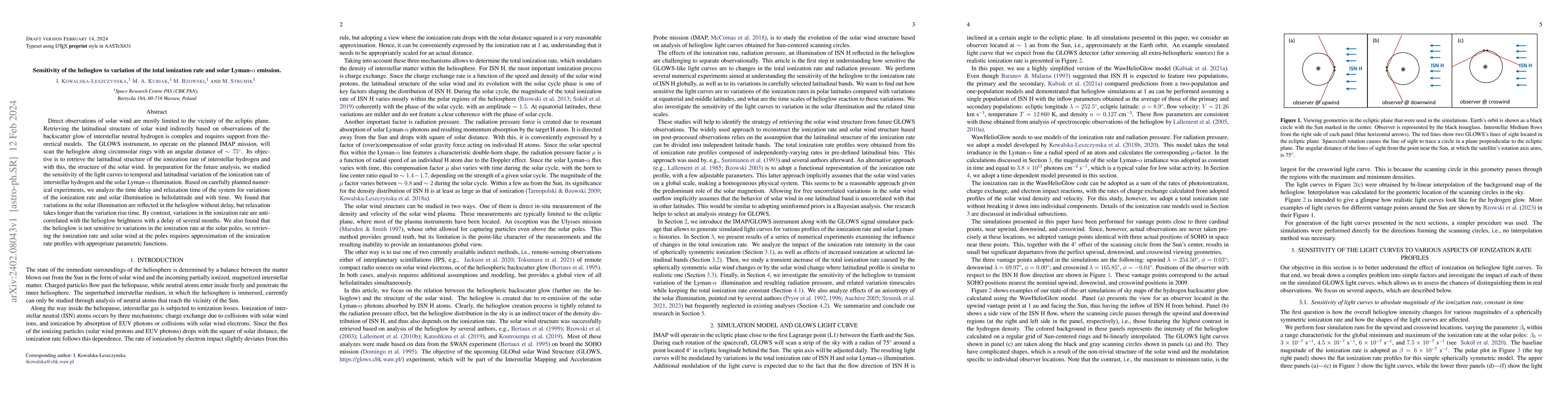 Thumbnail for Sensitivity of the helioglow to variation of the total ionization rate
  and solar Lyman-alpha emission