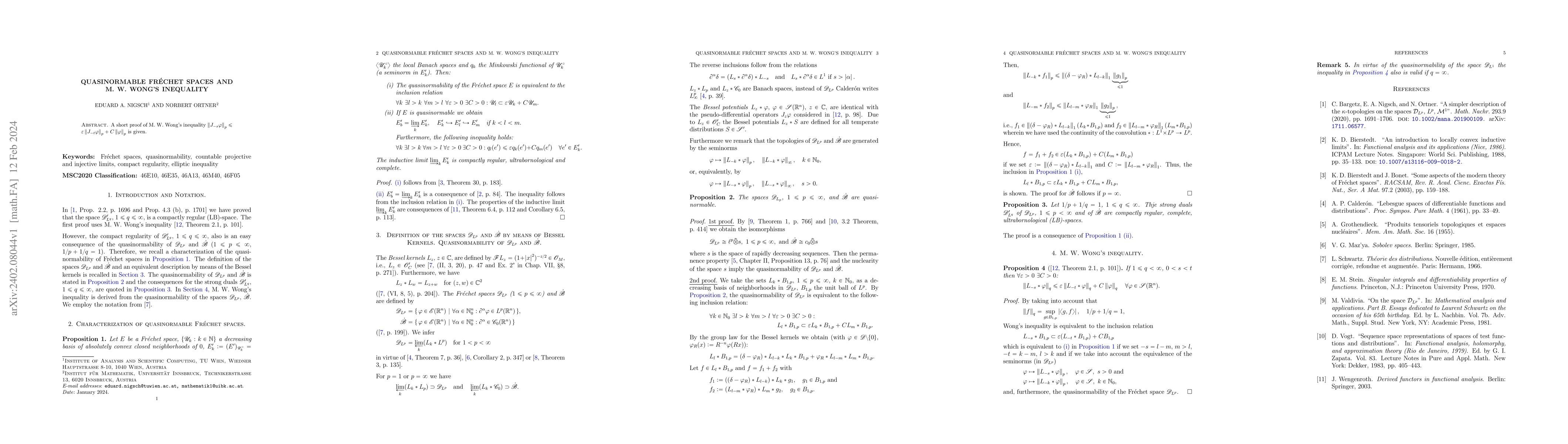 Thumbnail for Quasinormable Fr\'echet spaces and M. W. Wong's inequality