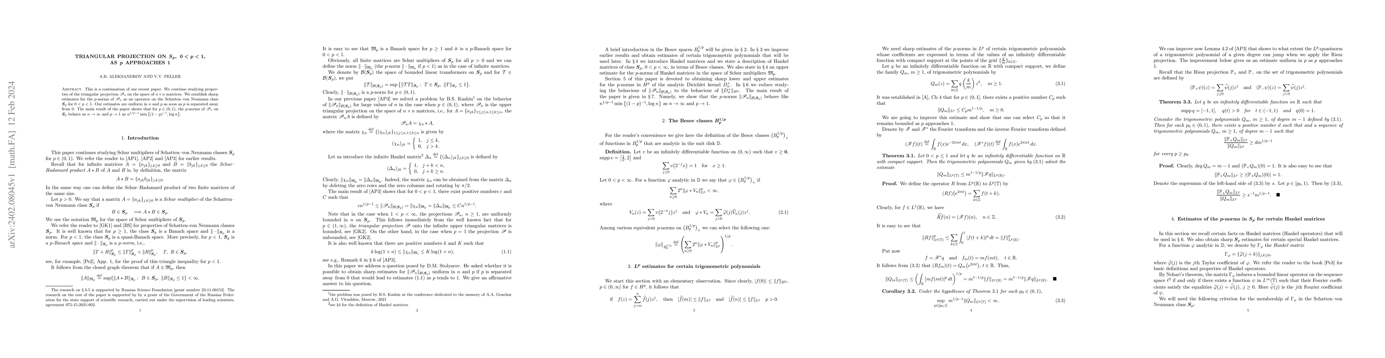 Thumbnail for Triangular projection on $\boldsymbol{S}_p,~0<p<1$, as $\boldsymbol{p}$
  approaches 1