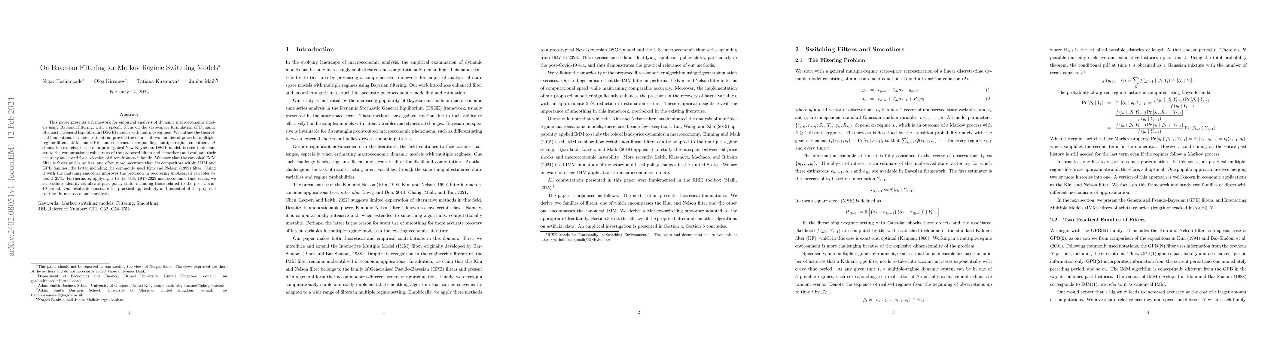 Thumbnail for On Bayesian Filtering for Markov Regime Switching Models