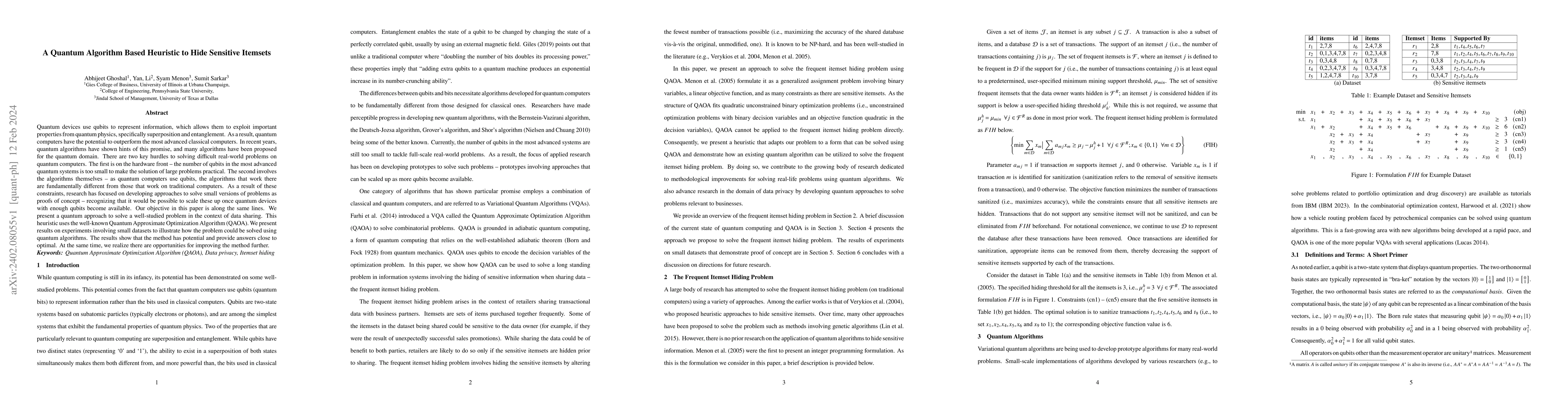 Thumbnail for A Quantum Algorithm Based Heuristic to Hide Sensitive Itemsets