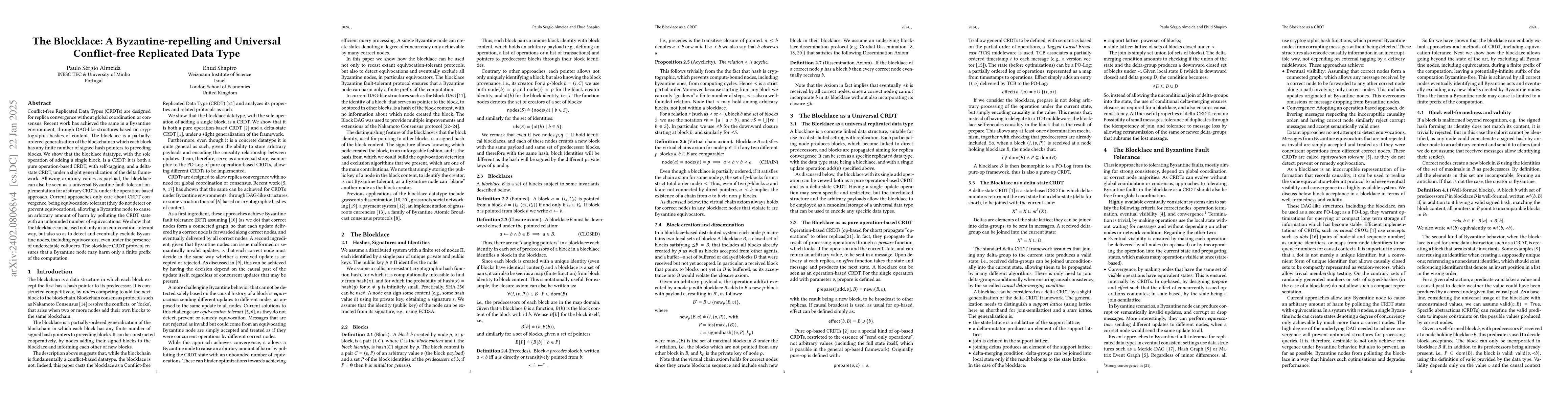 Thumbnail for The Blocklace: A Universal, Byzantine Fault-Tolerant, Conflict-free
  Replicated Data Type