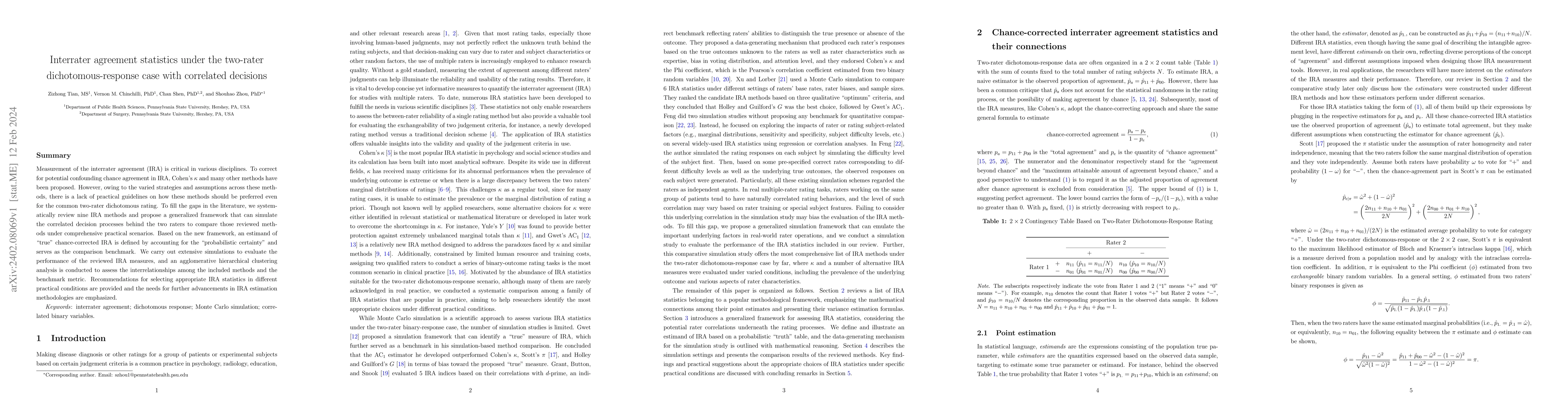 Thumbnail for Interrater agreement statistics under the two-rater dichotomous-response
  case with correlated decisions