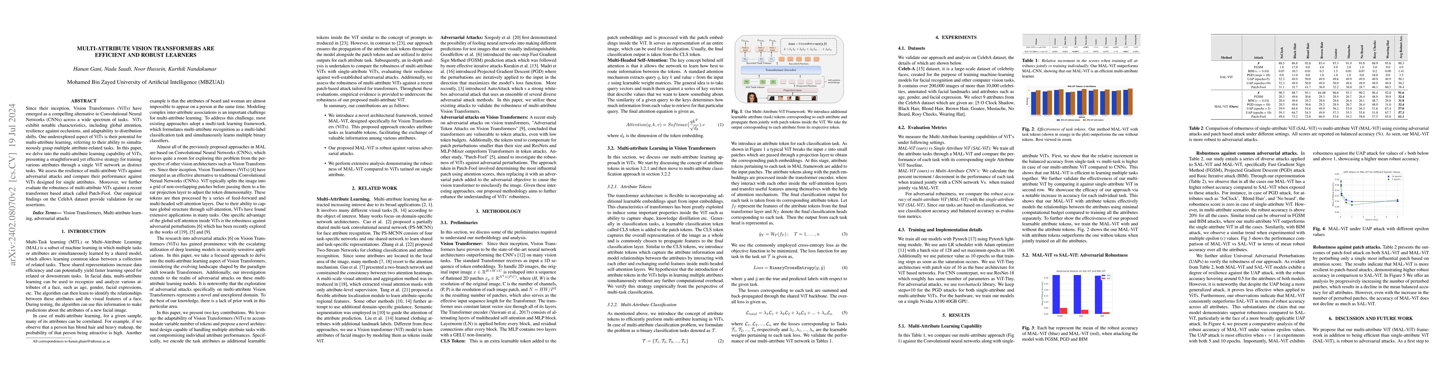 Thumbnail for Multi-Attribute Vision Transformers are Efficient and Robust Learners