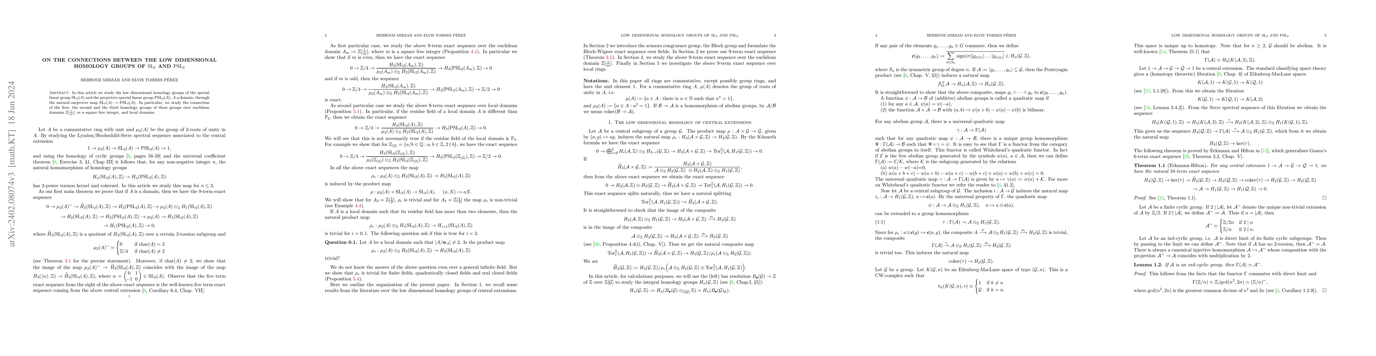 Thumbnail for On the connections between the low dimensional homology groups of
  $\textrm{SL}_2$ and $\textrm{PSL}_2$