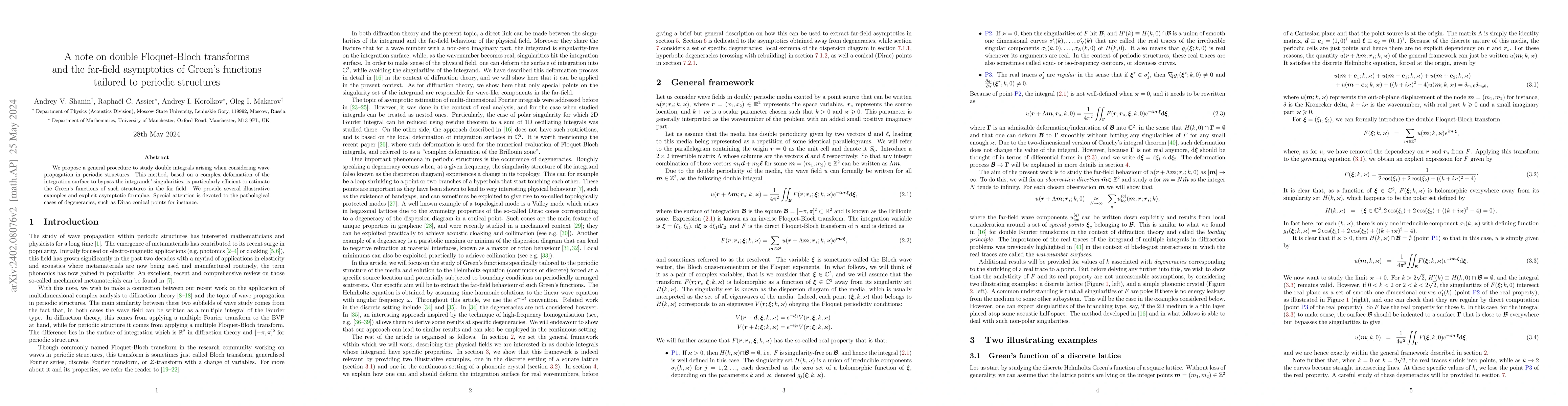 Thumbnail for A note on double Floquet-Bloch transforms and the far-field asymptotics
  of Green's functions tailored to periodic structures