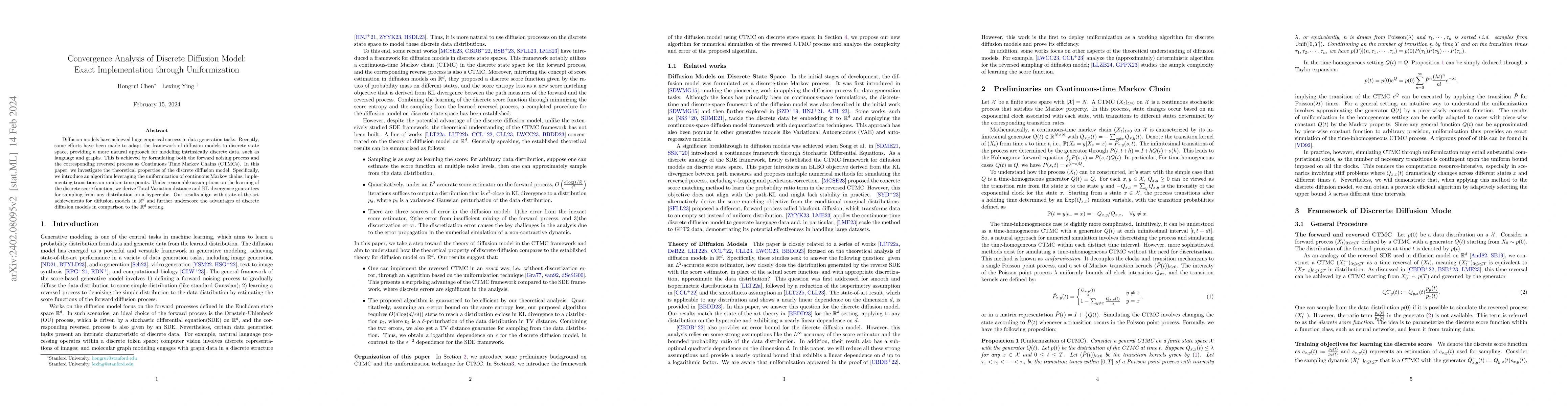 Thumbnail for Convergence Analysis of Discrete Diffusion Model: Exact Implementation
  through Uniformization