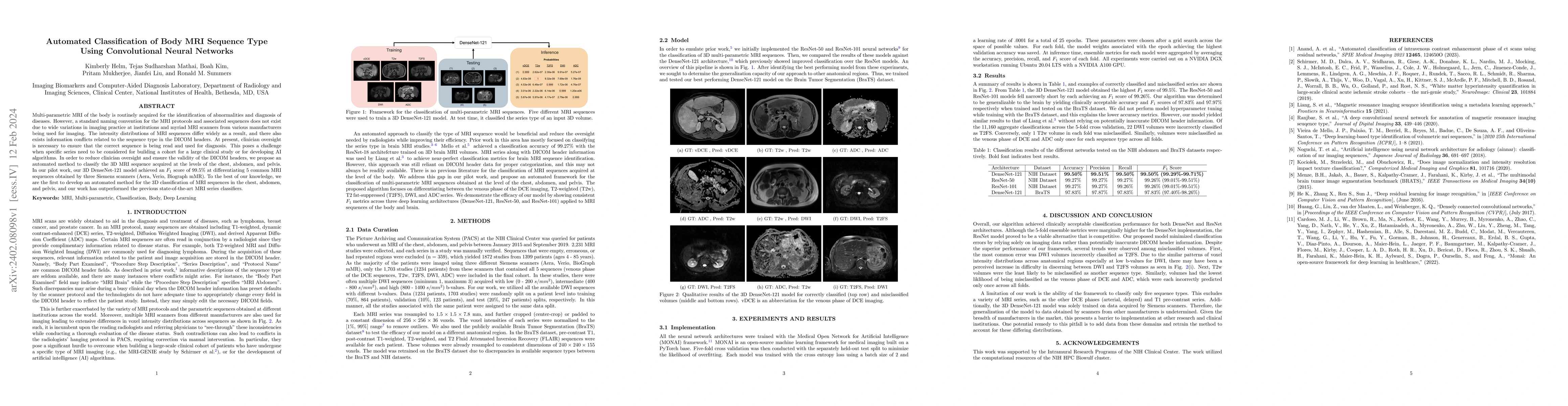 Thumbnail for Automated Classification of Body MRI Sequence Type Using Convolutional
  Neural Networks